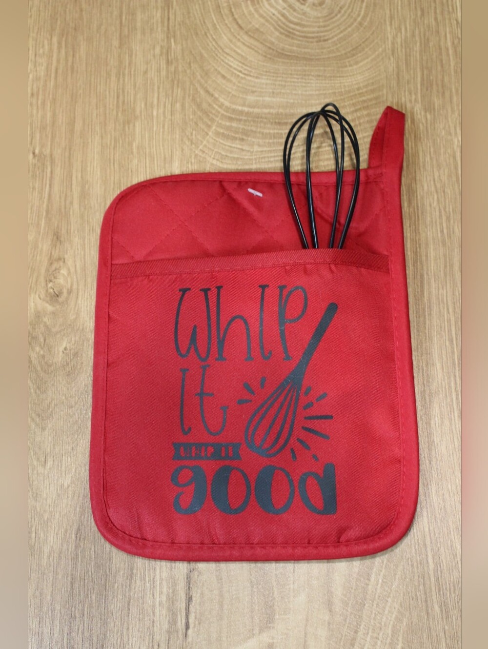Handmade Red Kitchen Potholder With Silicone Whisk